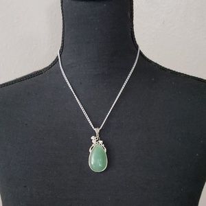 Jade & Diamond Like Accent Pendant Necklace